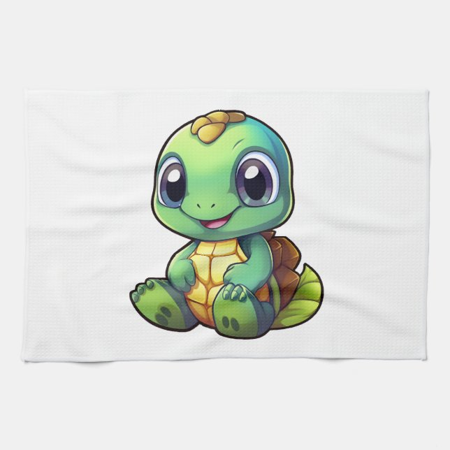 Cartoon turtle illustration   tea towel (Horizontal)