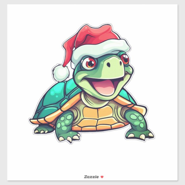 Cartoon turtle, laughing, with Santa hat (Sheet)