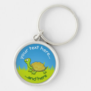 Cartoon Turtle on Grass Key Ring