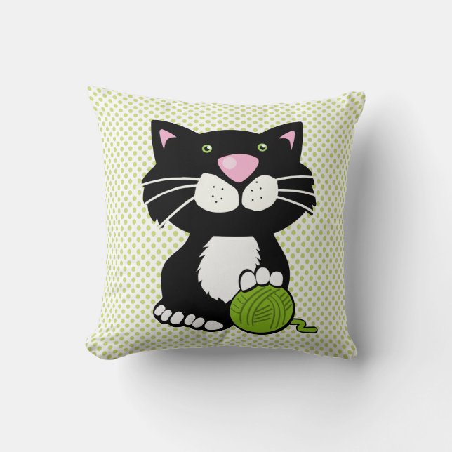 Cartoon Tuxedo Cat Throw Pillow (Front)