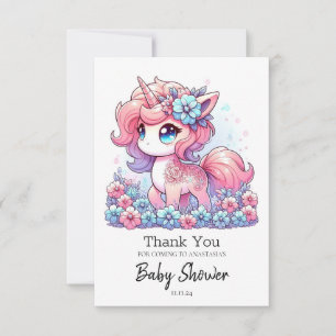 Cartoon Unicorn Baby Shower Thank You Card