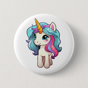 Cartoon unicorn illustration 6 cm round badge