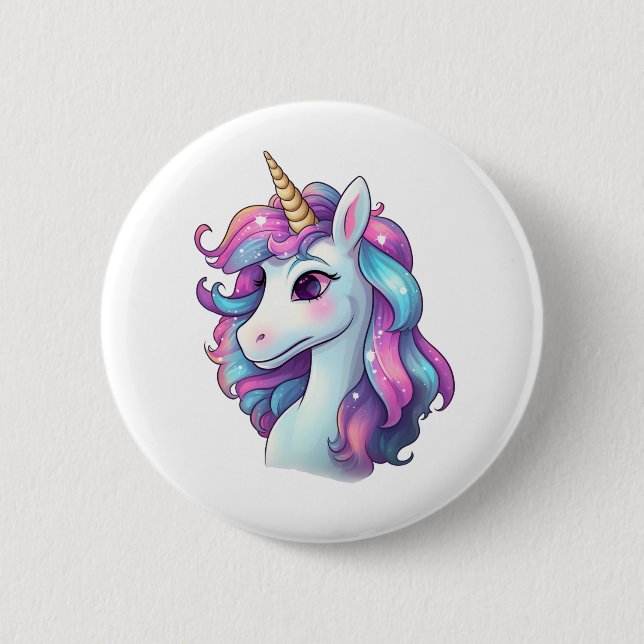 Cartoon unicorn illustration 6 cm round badge (Front)