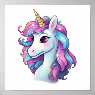 Cartoon unicorn illustration poster