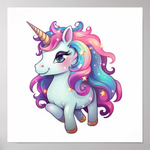 Cartoon unicorn illustration poster