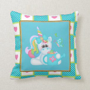 Cartoon Unicorn kids room throw pillow