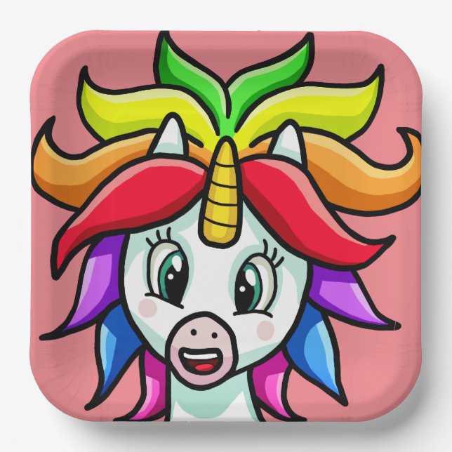 Cartoon Unicorn Paper Plate (Front)
