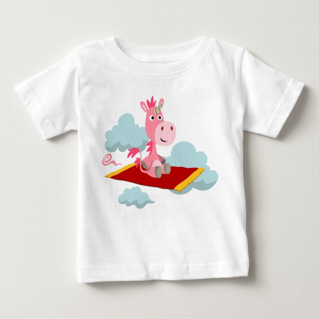 Cartoon Unicorn's Magic Carpet Ride Baby T-Shirt (Front)