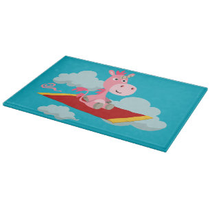 Cartoon Unicorn's Magic Carpet Ride Cutting Board