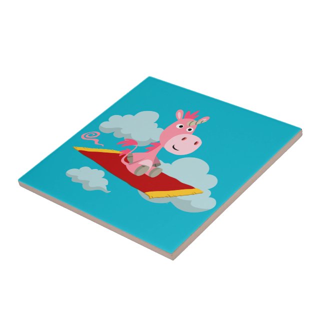 Cartoon Unicorn's Magic Carpet Ride Tile (Side)