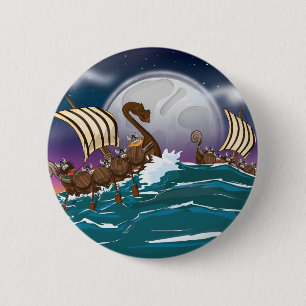 Cartoon Viking invasion fleet 6 Cm Round Badge