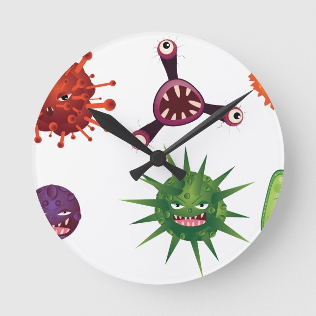 Cartoon Viruses Round Clock (Front)
