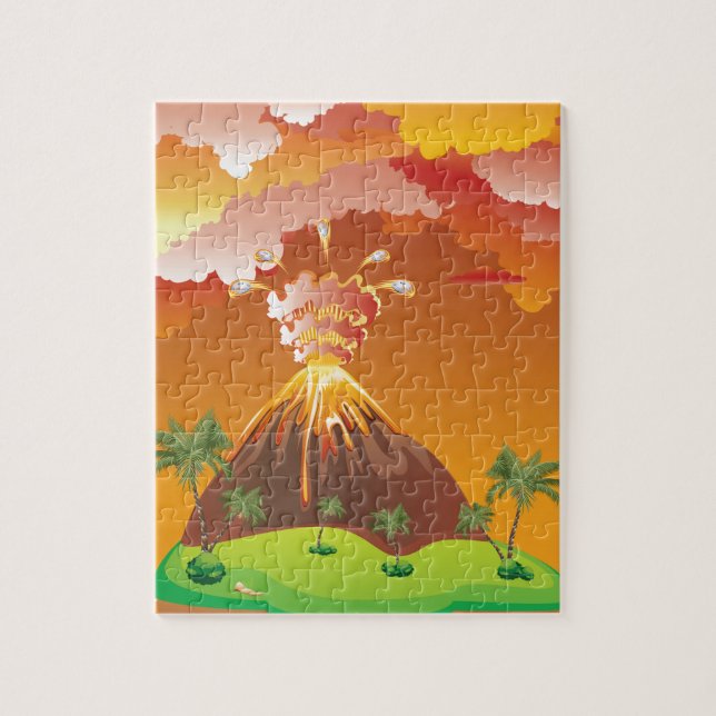 Cartoon Volcano Eruption 2 Jigsaw Puzzle (Vertical)