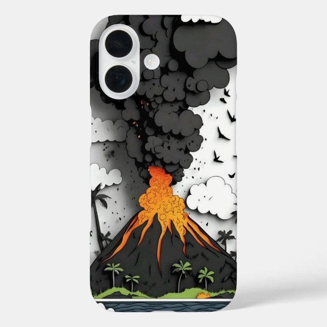 Cartoon Volcano Eruption & Palm Trees Phone Case (Back)