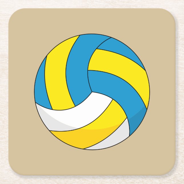 Cartoon Volleyball Ball Square Paper Coaster (Front)