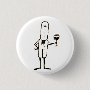 Cartoon Waiter Guy Holding Wine Glass 3 Cm Round Badge