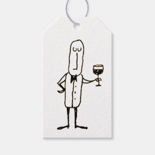 Cartoon Waiter Guy Holding Wine Glass Gift Tags