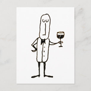 Cartoon Waiter Guy Holding Wine Glass Postcard