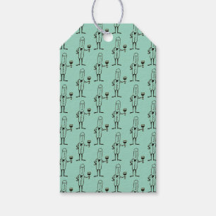 Cartoon Waiters Guys Holding Wine Glass Gift Tags