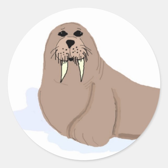 Cartoon Walrus Classic Round Sticker (Front)