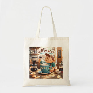 Cartoon warm cosy cafe coffee lover style tote bag