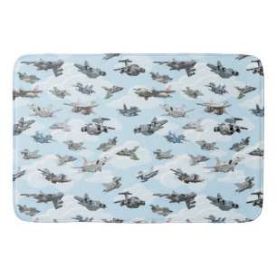 Cartoon warplanes pattern fabric bath mat