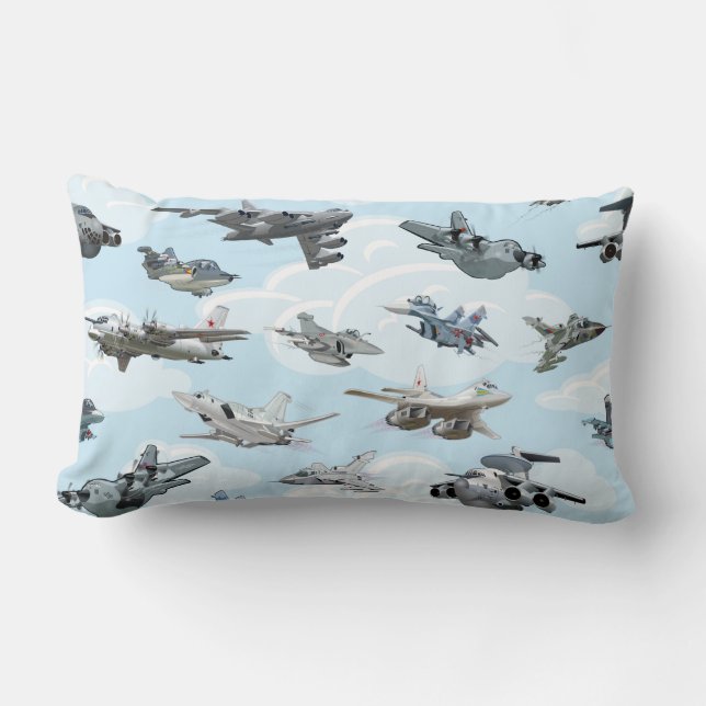 Cartoon warplanes pattern fabric lumbar cushion (Front)