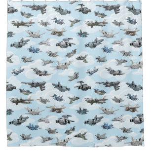 Cartoon warplanes pattern fabric shower curtain