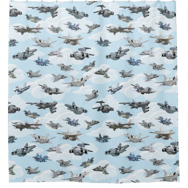 Cartoon warplanes pattern fabric shower curtain (Front)