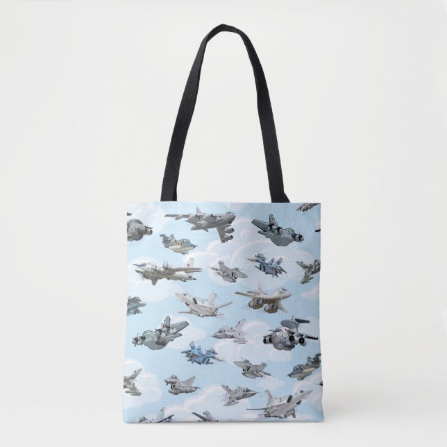 Cartoon warplanes pattern fabric tote bag (Front)