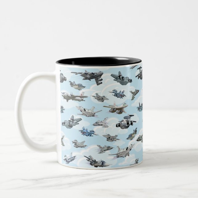 Cartoon warplanes pattern fabric Two-Tone coffee mug (Left)