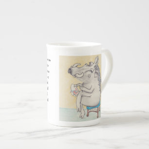 Cartoon warthog working on embroidery hoop bone china mug