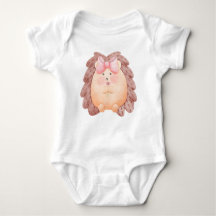 Cartoon watercolor hedgehog with pink bow holding