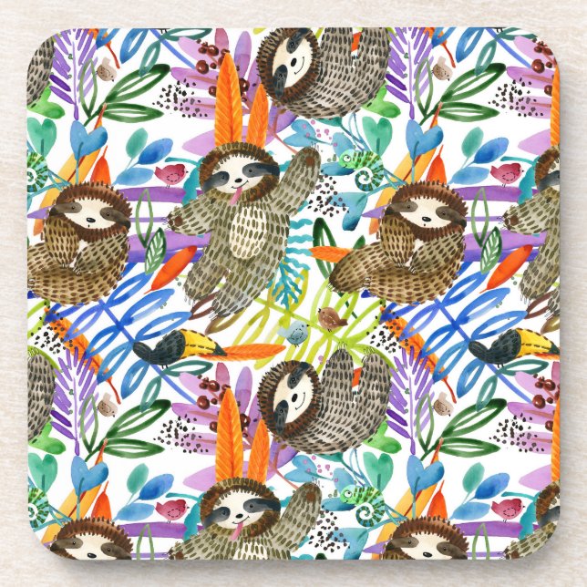 Cartoon Watercolor Sloth Pattern Coaster (Front)