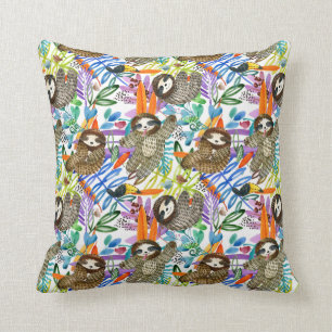 Cartoon Watercolor Sloth Pattern Cushion