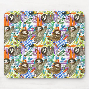Cartoon Watercolor Sloth Pattern Mouse Pad