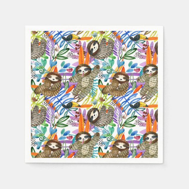Cartoon Watercolor Sloth Pattern Napkin (Front)
