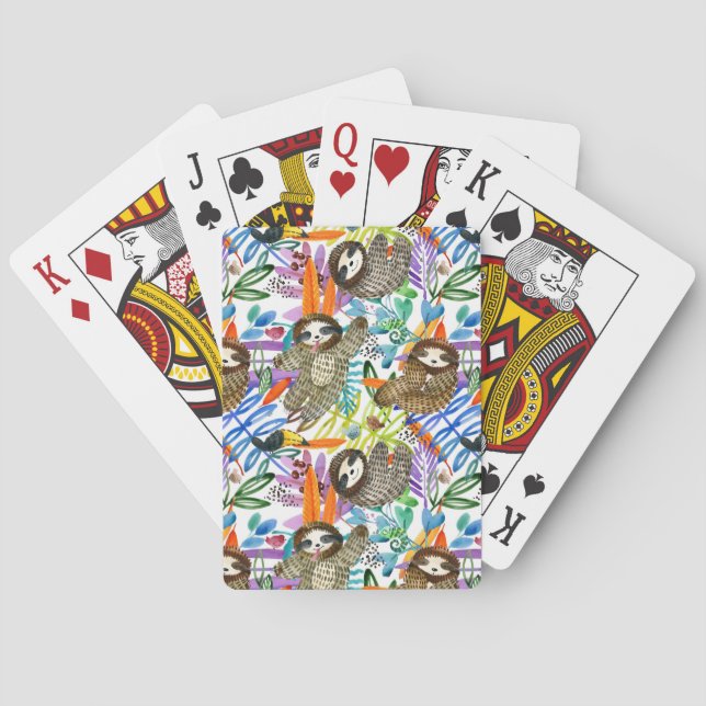 Cartoon Watercolor Sloth Pattern Playing Cards (Back)
