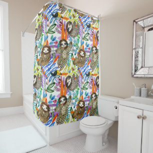 Cartoon Watercolor Sloth Pattern Shower Curtain
