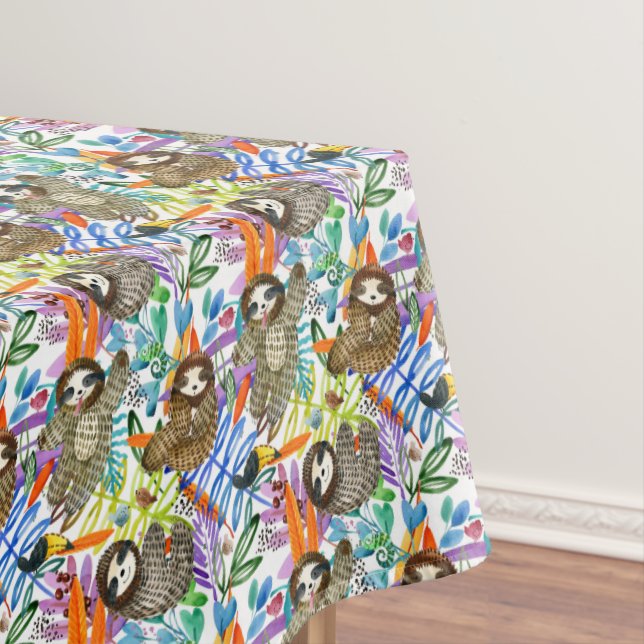 Cartoon Watercolor Sloth Pattern Tablecloth (In Situ)