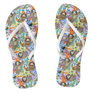 Cartoon Watercolor Sloth Pattern Thongs