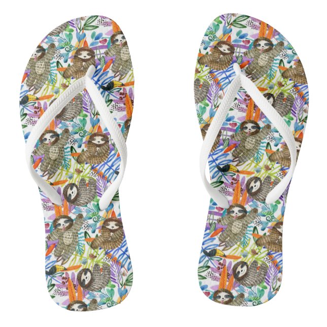 Cartoon Watercolor Sloth Pattern Thongs (Footbed)
