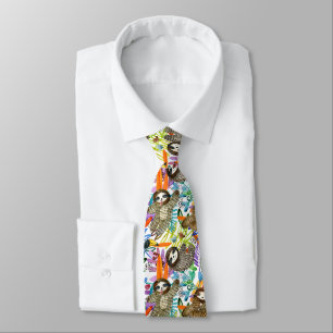 Cartoon Watercolor Sloth Pattern Tie