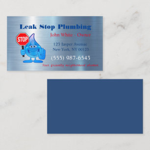 Cartoon Waterdrop Plumber Man Plumbing Service Business Card