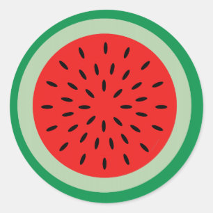 Cartoon Watermelon Slice Bright Red & Green Classic Round Sticker