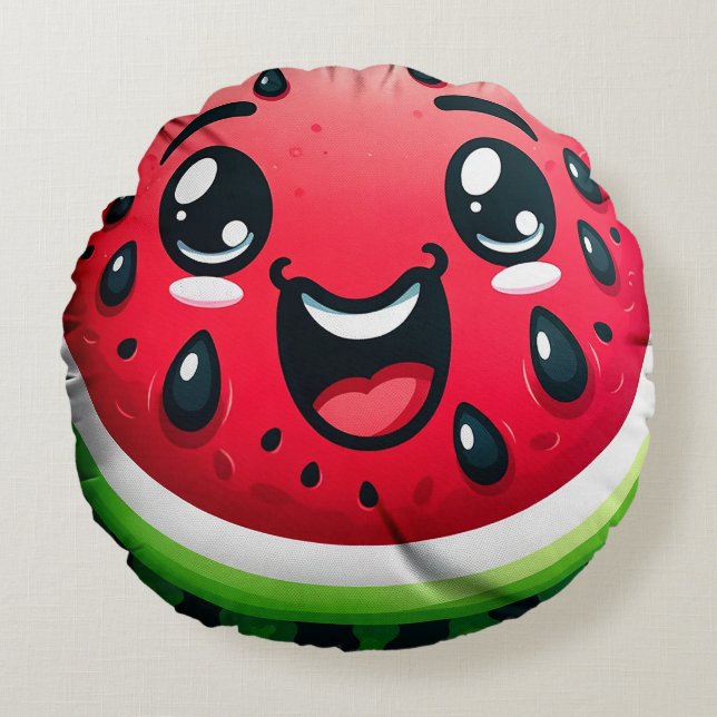Cartoon Watermelon Slice Round Pillow – Whimsical  (Front)