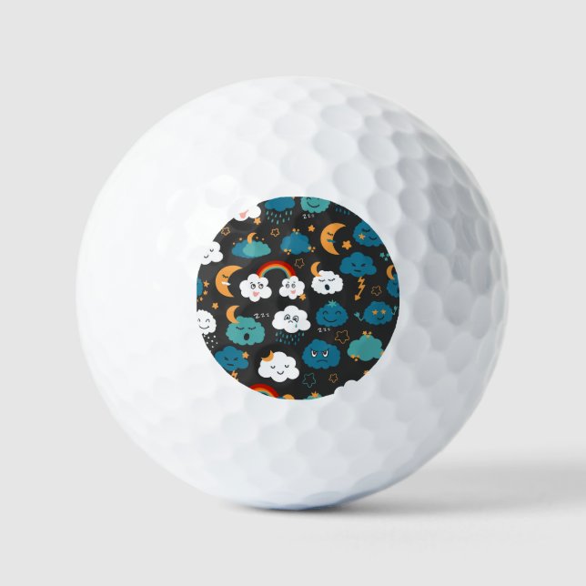 Cartoon Weather Forecast Seamless Pattern Golf Balls (Front)
