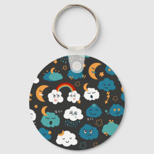 Cartoon Weather Forecast Seamless Pattern Key Ring