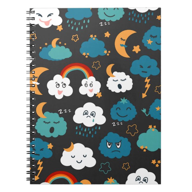 Cartoon Weather Forecast Seamless Pattern Notebook (Front)