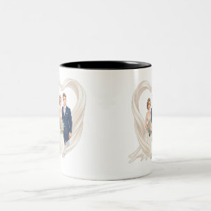 Cartoon wedding couple bride and groom Two-Tone coffee mug